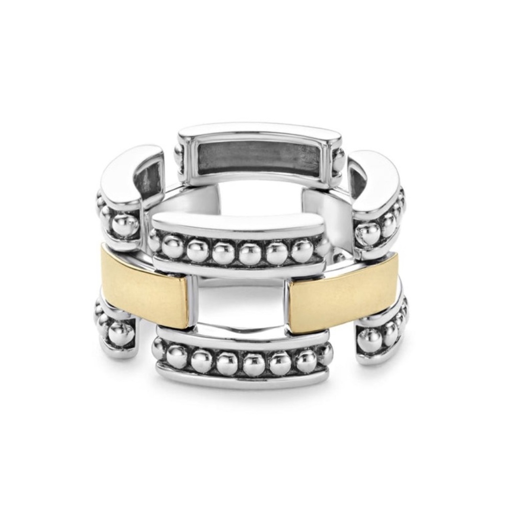 LAGOS HIGH BAR Two-Tone Caviar Link Ring - Picture 4 of 12